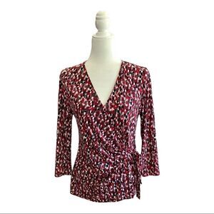 Evan Picone Black Label Multi Colored Long-Sleeve Wrap Blouse Size S